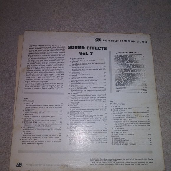 Sound effects FREE S/H Volume 7 Audio Fidelity Vintage Vinyl LP - Picture 2 of 4